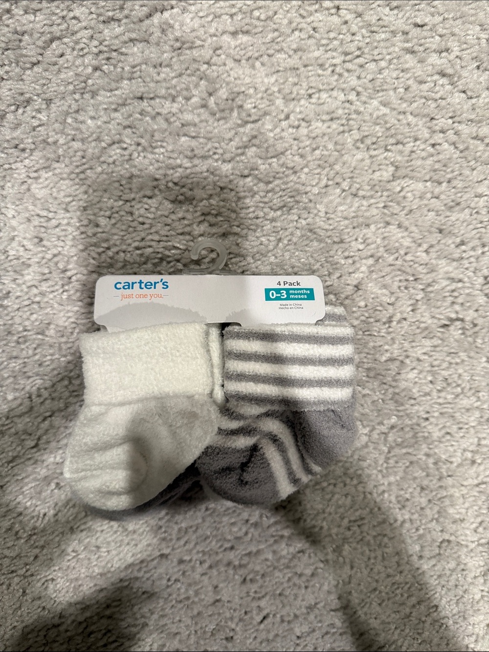 NWT- Carter's Baby Sock Set in White and Gray- 0-3M